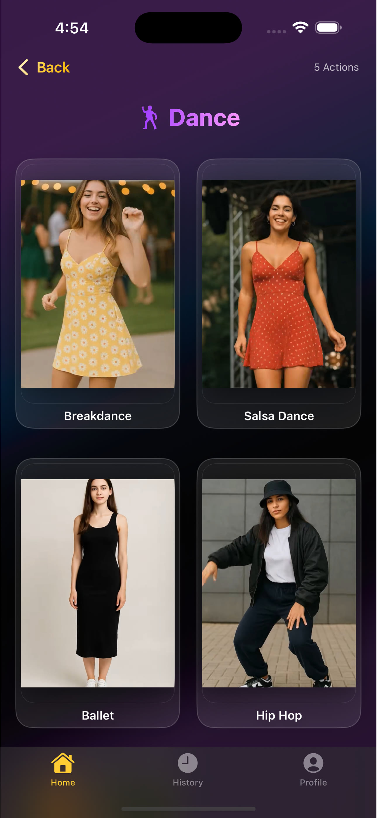 Dance action preset in AI Video app - transform photos into dancing videos for TikTok