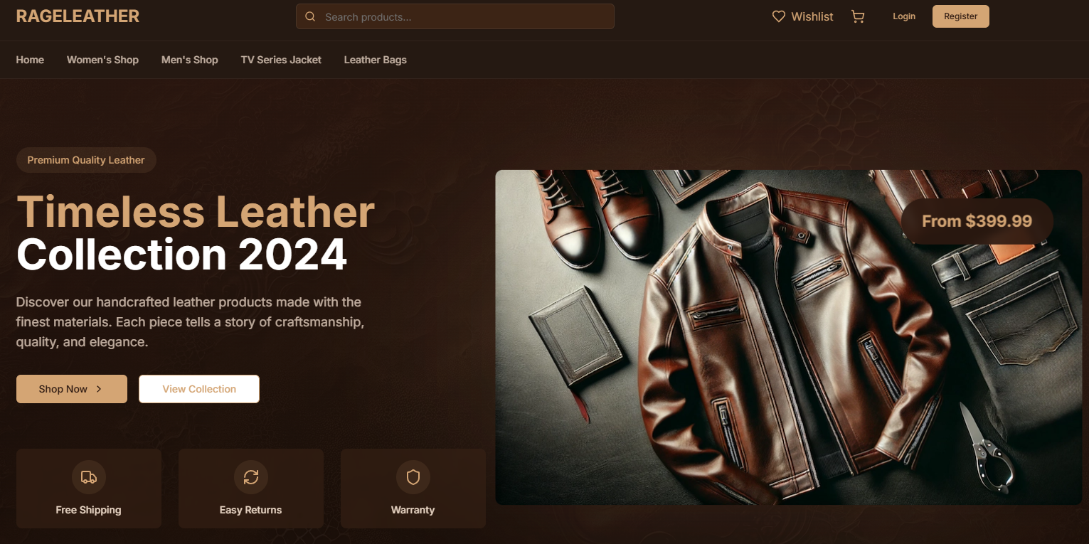 Rage Leather Premium Fashion Ecommerce Website - Scalable Online Store - MomentumLab AI