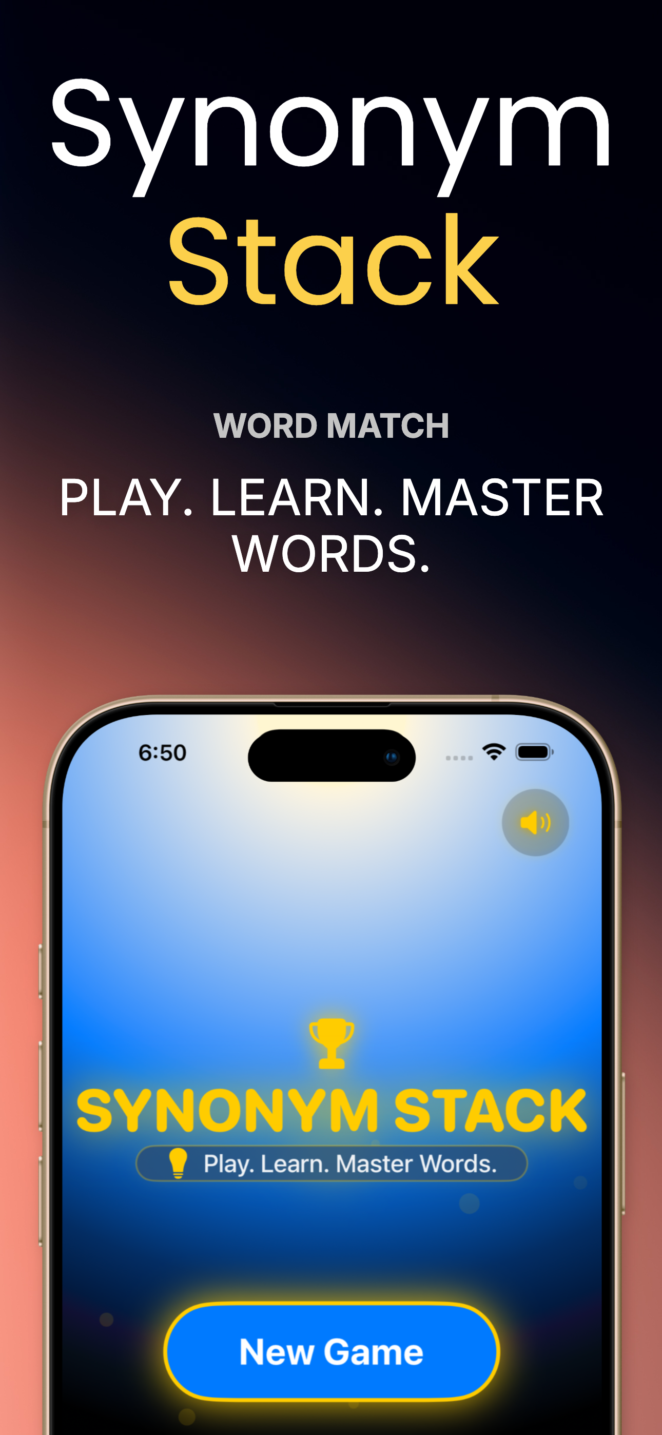 Synonym Stack iOS Word Game App - Fun Learning for Creators and Word Lovers - MomentumLab AI